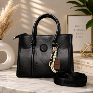 Executive Handbag Black With Hanging Charm